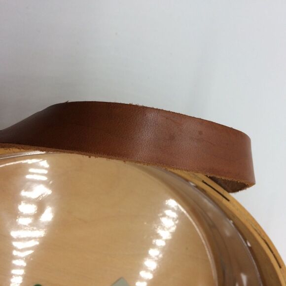 Peterboro Woven Wooden Round Basket w/Leather Handles Plastic Insert for Serving - Picture 12 of 12